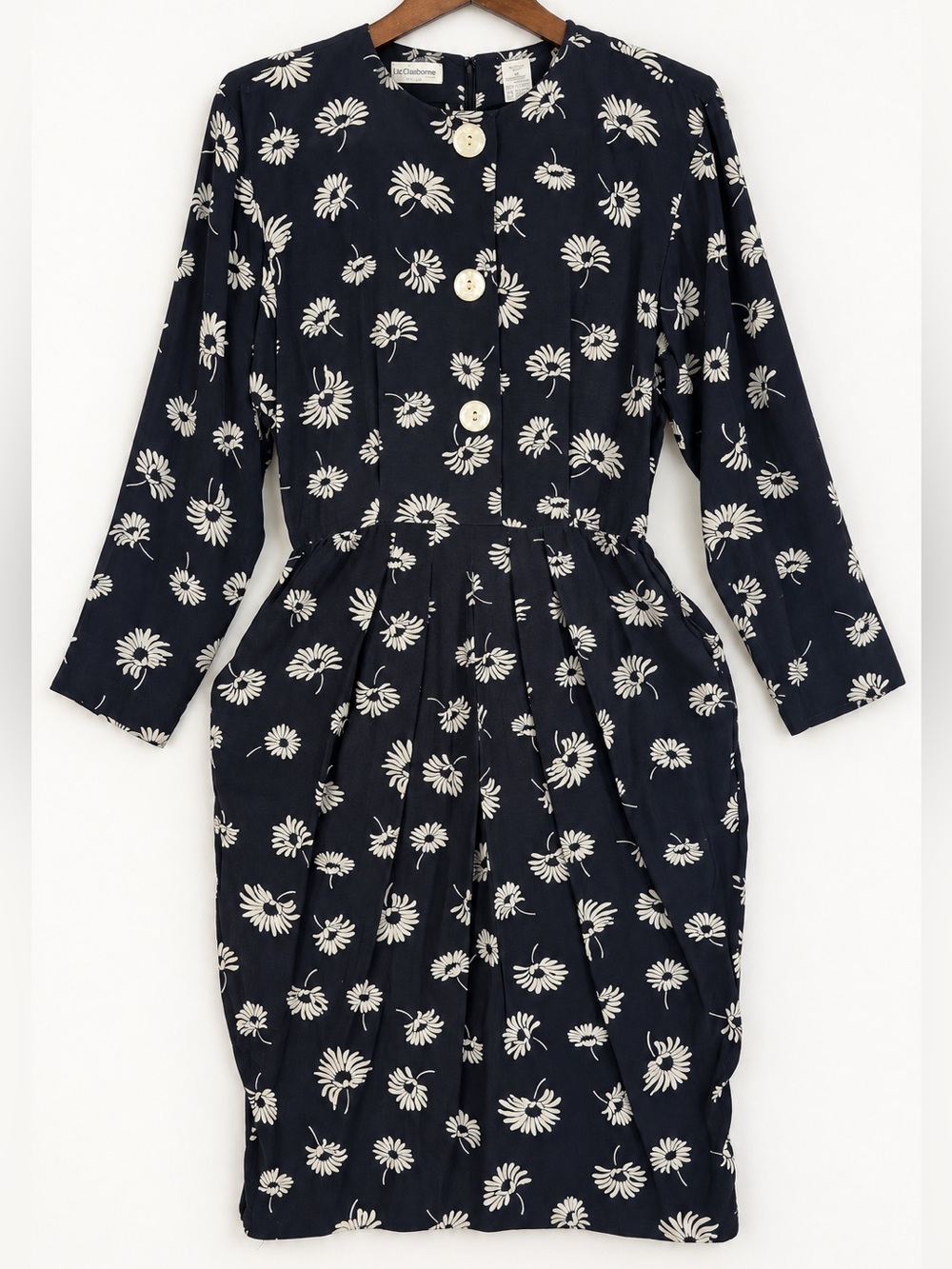 Vintage 90s Liz Claiborne Daisy Floral Rayon Dress 10P